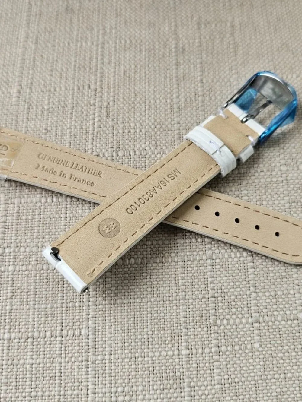 Michelle Strap for Replacement Band White Genuine Leather Size 16mm Made France